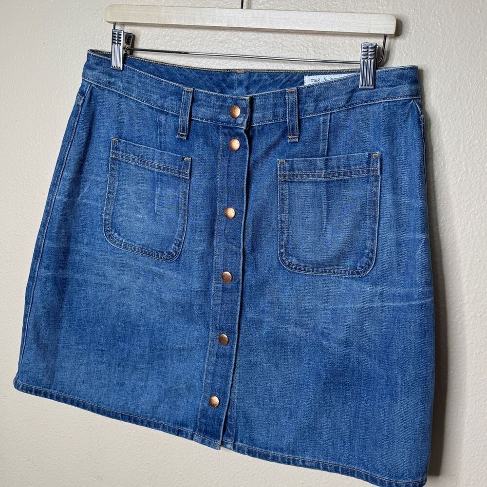 Rag & Bone Skirt Women's 31 Blue Denim Santa Cruz Capitol Mini Snap Front - Picture 4 of 9
